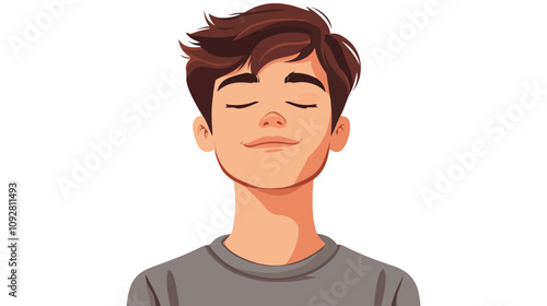 Happy Teenage Boy with Eyes Closed at Home