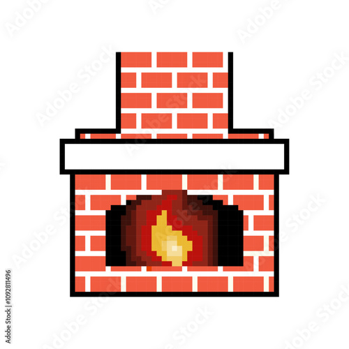 Fireplace in pixel style vector illustration isolated on transparent background.