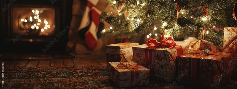 close-up of gifts under the Christmas tree. Selective focus close-up of gifts under the Christmas tree. Selective focus