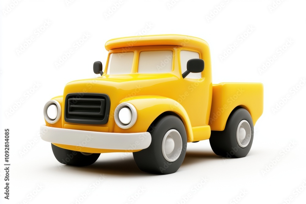 Toy yellow pick-up truck on white isolate background