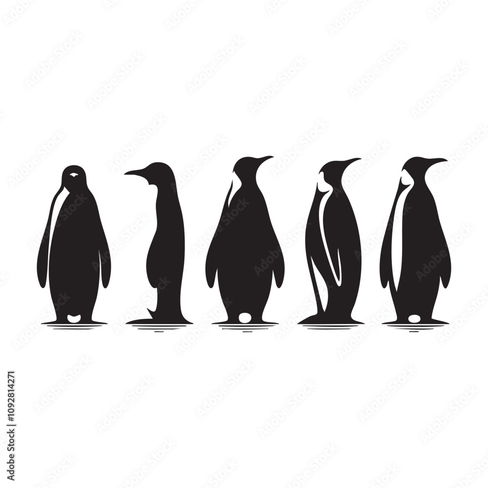 Obraz premium Set of penguin silhouette on white background