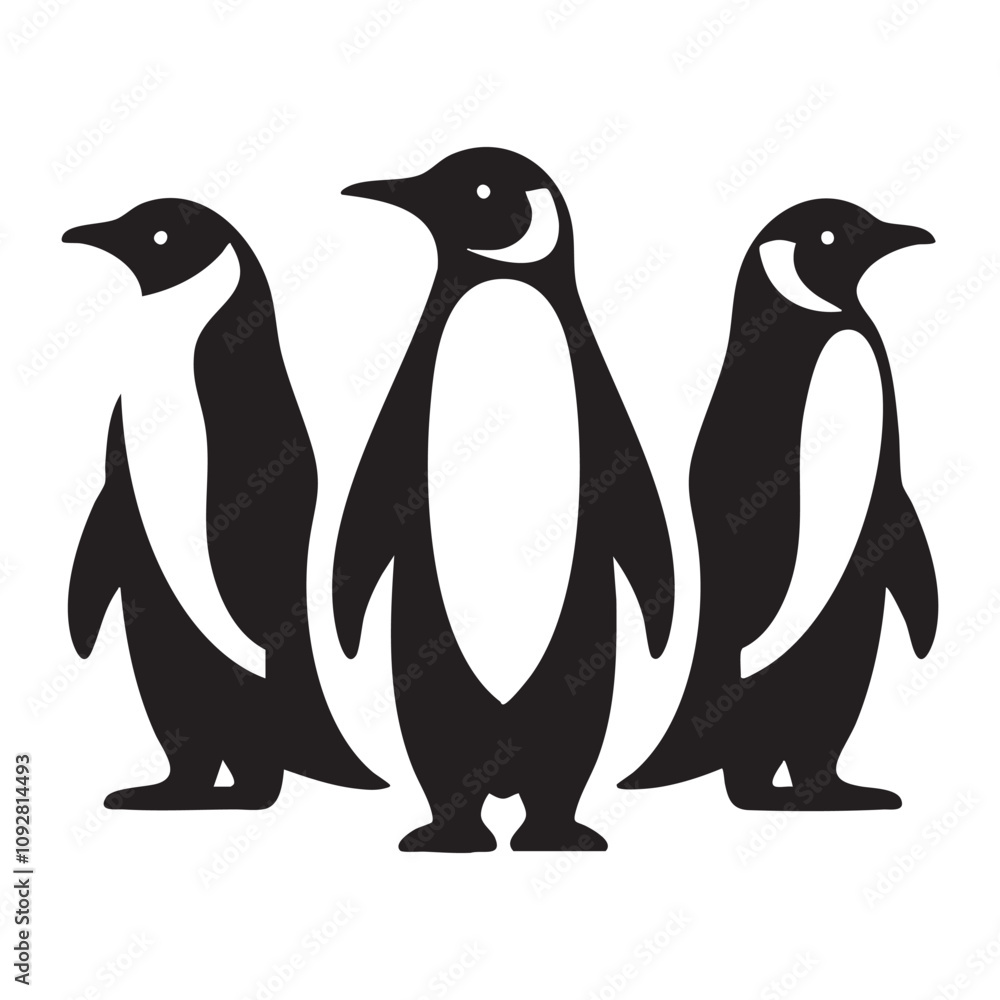 Naklejka premium Set of penguin silhouette on white background