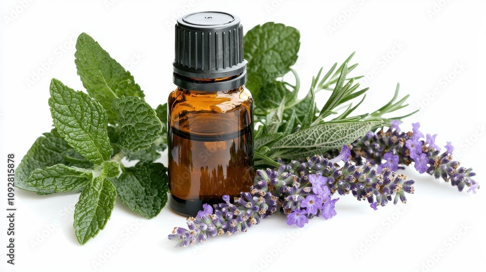 bottles with essential oil on a white background. Selective focus bottles with essential oil on a white background. Selective focus