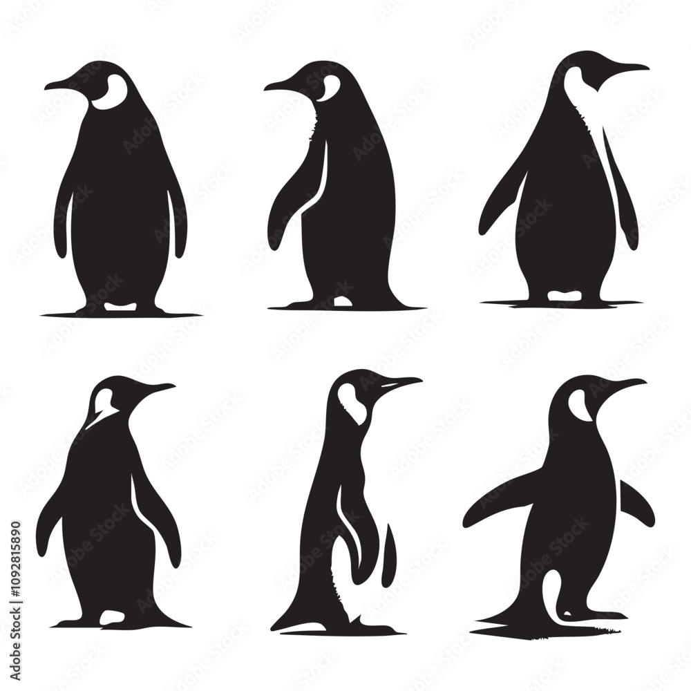 Naklejka premium Set of penguin silhouette on white background
