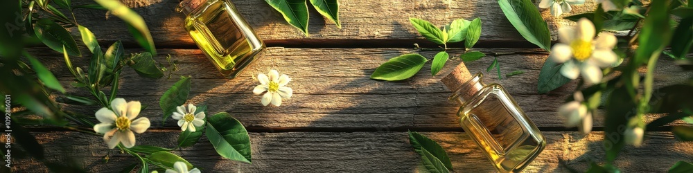 Fototapeta premium bottles with essential oil. Selective focus