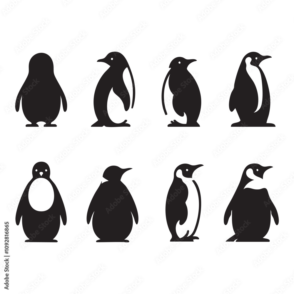 Naklejka premium Set of penguin silhouette on white background