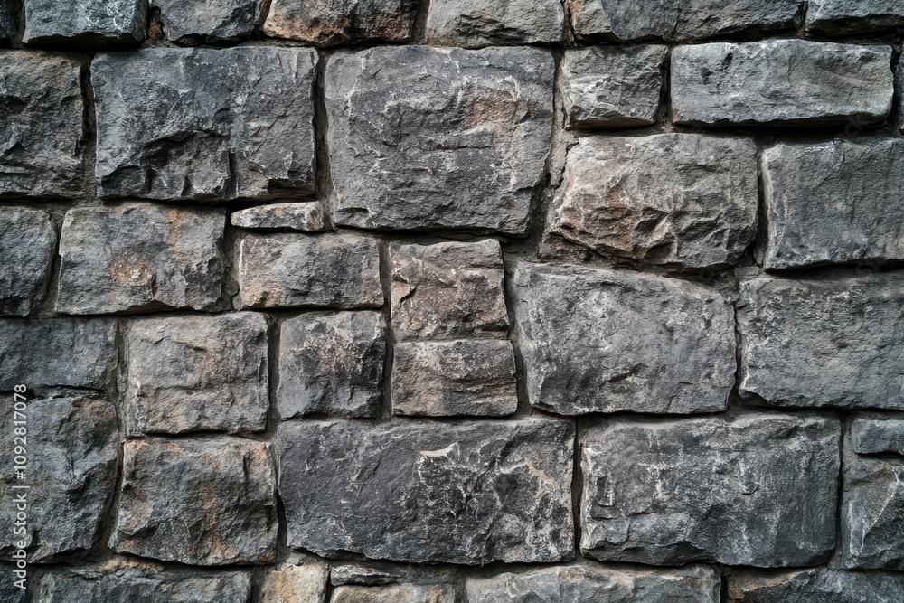 Detailed view of rough gray stone wall with varied textures Detailed view of rough gray stone wall with varied textures