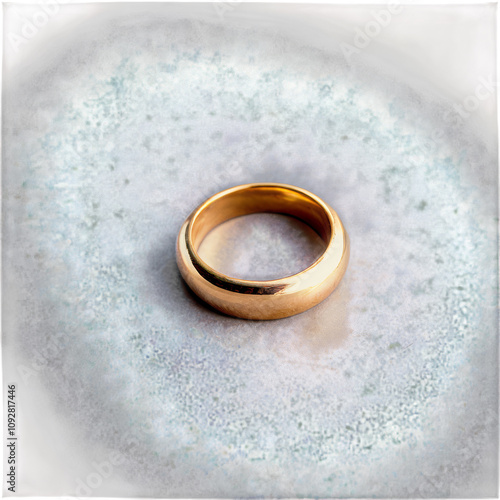 Classic gold wedding rings symbolizing love and commitment on a reflective su...