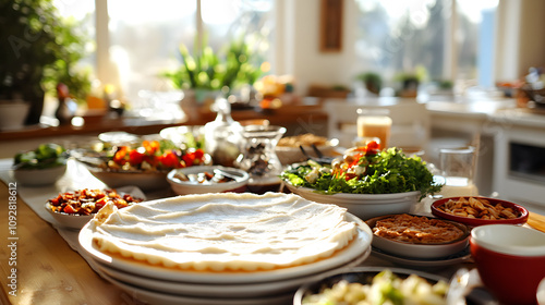 Celebrating Togetherness: A Colorful Feast of Vietnamese Steamed Rice Flour Cake with Friends and Family photo