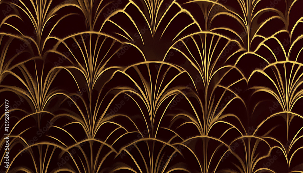 Fan-Shaped Maroon and Gold Art Deco Fan-Shaped Maroon and Gold Art Deco