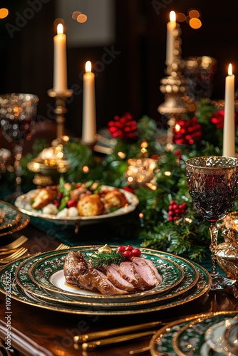 Christmas festive table. Selective focus