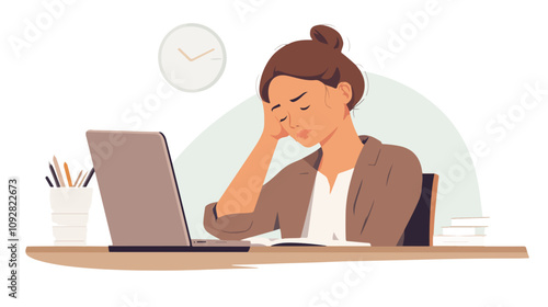 Tired Female Business Executive in Stressful Office Environment