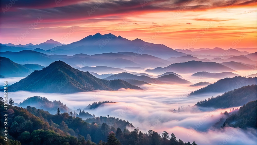 Majestic Sunrise Over Rolling Hills and Misty Valleys with Vibrant Colors Reflecting in the Sky, Capturing the Beauty of Nature's Tranquility and Grandeur Majestic Sunrise Over Rolling Hills and Misty Valleys with Vibrant Colors Reflecting in the Sky, Capturing the Beauty of Nature's Tranquility and Grandeur