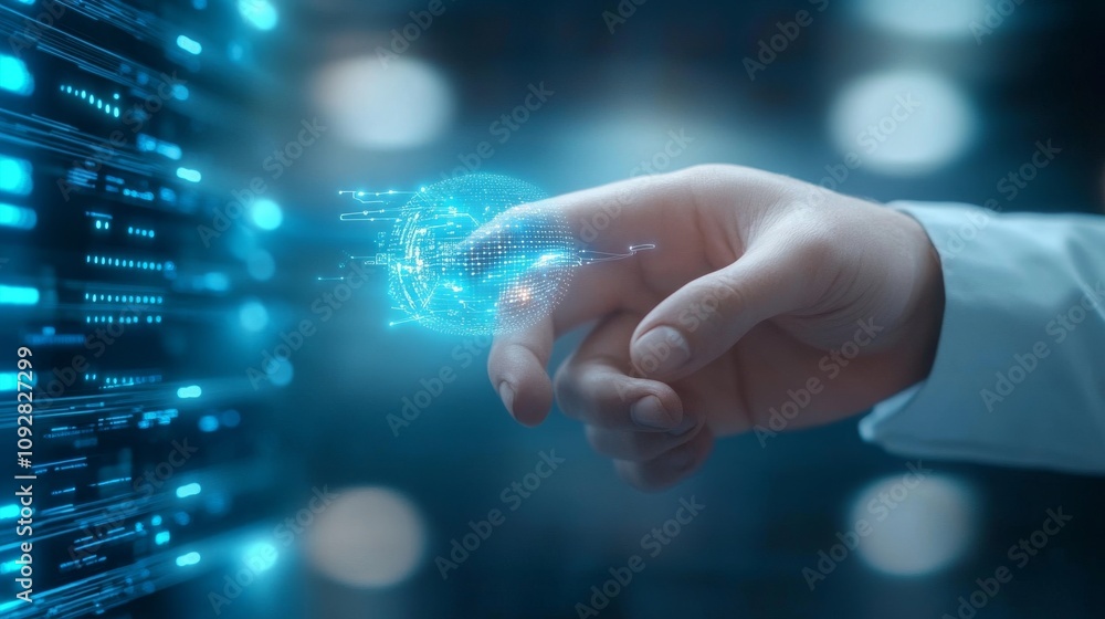 Futuristic Hand Interacting with Digital Globe in a Technology Environment, Representing Innovation, Data, and Connectivity in a Virtual Space Futuristic Hand Interacting with Digital Globe in a Technology Environment, Representing Innovation, Data, and Connectivity in a Virtual Space