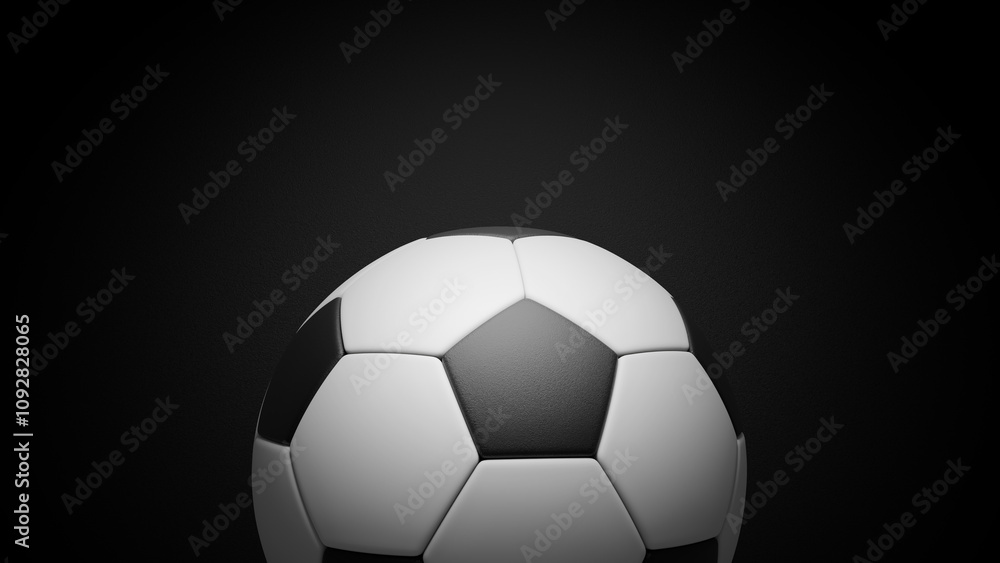 Fototapeta premium Soccer ball on a black background. Football concept banner. Soccer concept banner. Ball on blackground.