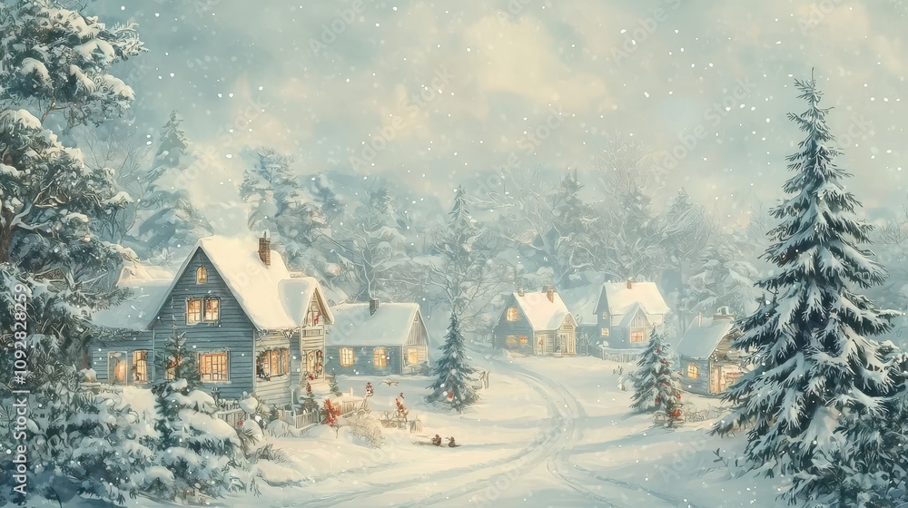 houses in a snowy forest. Selective focus houses in a snowy forest. Selective focus