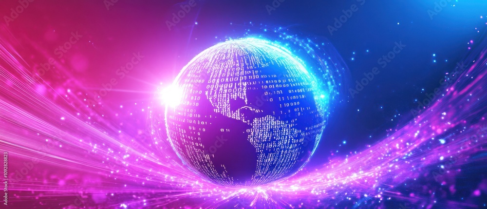 Obraz premium A digital representation of Earth with vibrant colors and data patterns.