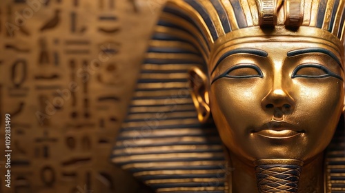 Wallpaper Mural Golden pharaoh bust detail with hieroglyphics in the background. Torontodigital.ca