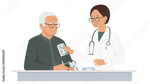 Professional Female Doctor Checking Senior Patient's Blood