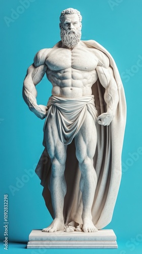 A muscular statue resembling a classical hero, draped in fabric, symbolizing strength and power.