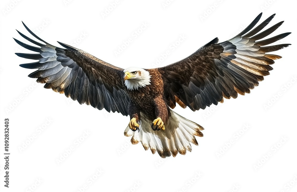 Fototapeta premium An eagle soaring, against a white background