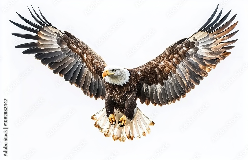 Fototapeta premium An eagle soaring, against a white background