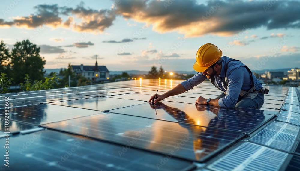 Architect follows the project of photovoltaic panels Architect follows the project of photovoltaic panels