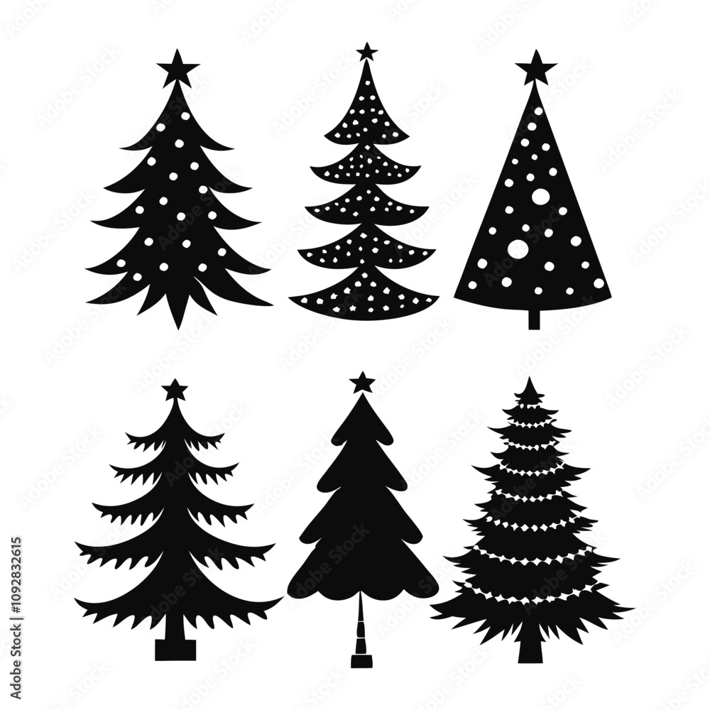 Obraz premium A set of black silhouette illustration of christmas tree for Holiday Projects