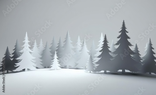 Silver colored merry christmas tree forest on white 3d rendering christmas tree silhouette Illustration 