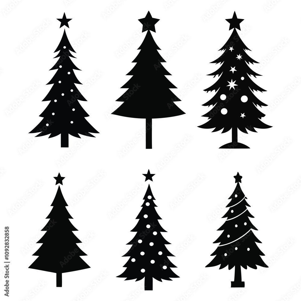 Obraz premium A set of black silhouette illustration of christmas tree for Holiday Projects