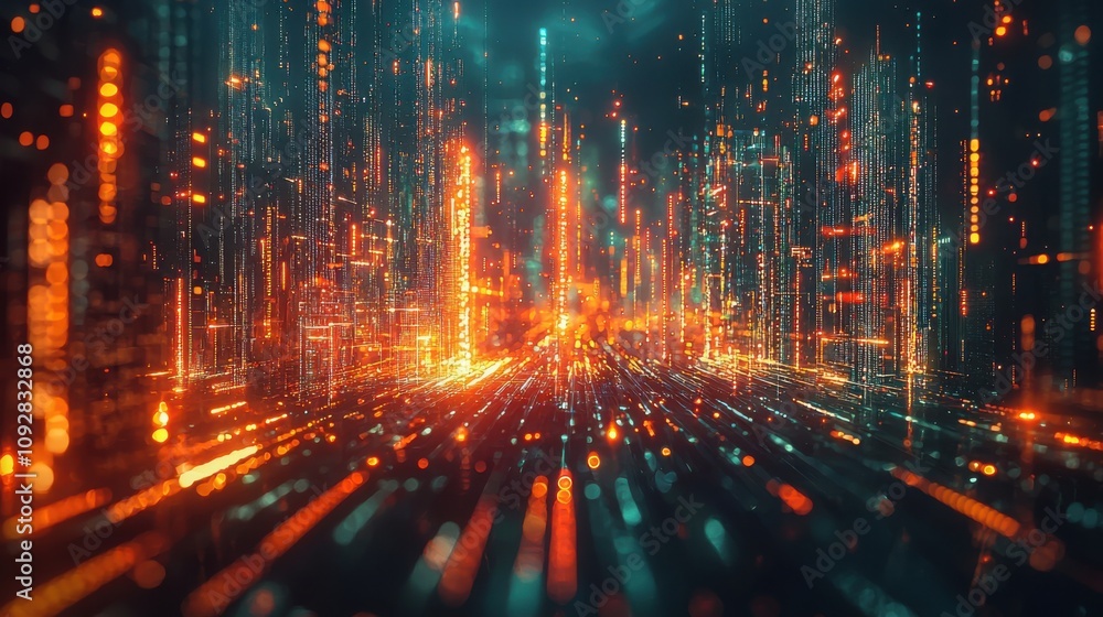 Fototapeta premium Abstract digital landscape with glowing lines and particles