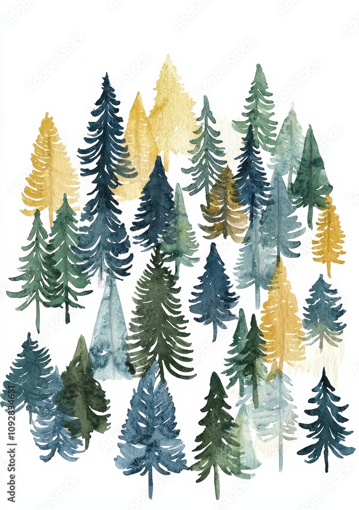 Obraz premium Colorful watercolor trees in various styles.