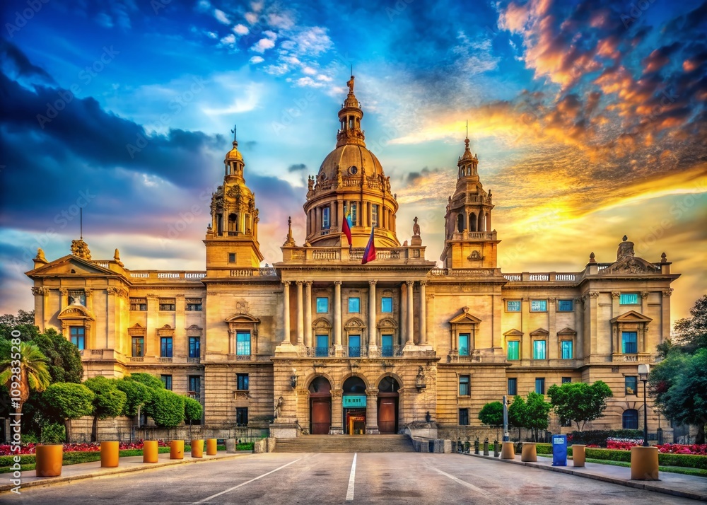 Naklejka premium Military Government Building in Barcelona: A Study of Architectural Power and Historical Significance in Spain's Urban Landscape