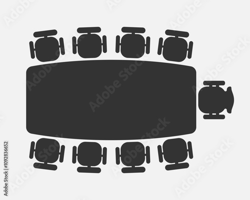 Business talks table graphic icon. Table and chairs around him sign isolated on white background. Vector illustration