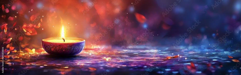 Vibrant Diwali Diya Lamp with Festive Bokeh Background Vibrant Diwali Diya Lamp with Festive Bokeh Background