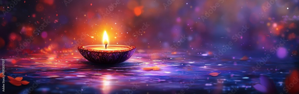 Vibrant Diwali Diya Lamp with Festive Bokeh Background Vibrant Diwali Diya Lamp with Festive Bokeh Background
