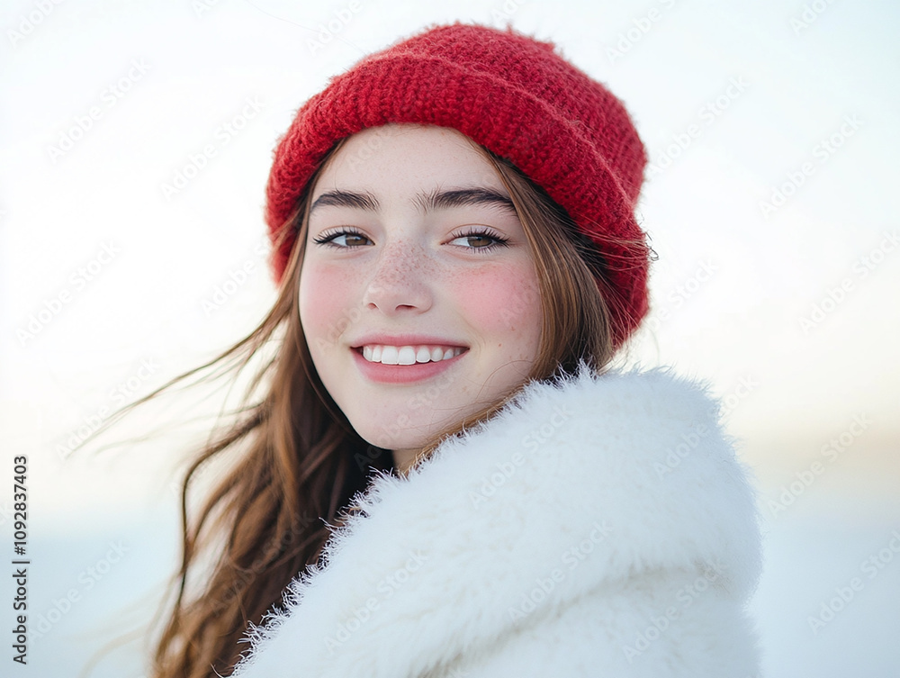 Beautiful model with hat, female model with delicate makeup on blue sky background Beautiful model with hat, female model with delicate makeup on blue sky background