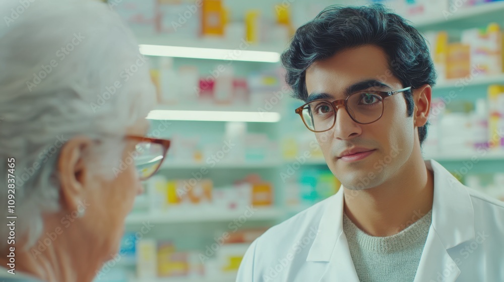 Obraz premium The Pharmacist and Elderly Client