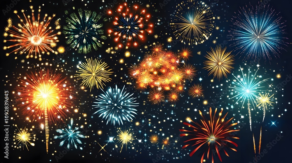 Vibrant fireworks lighting up the night sky, celebrating the Festival of Lights Vibrant fireworks lighting up the night sky, celebrating the Festival of Lights