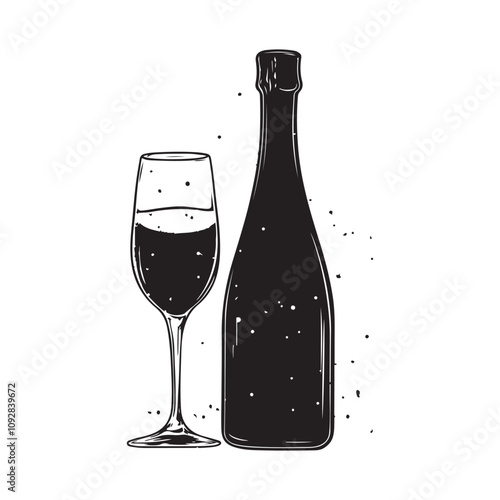 elegant drinking bottle and glass vector set for restaurant and print use  