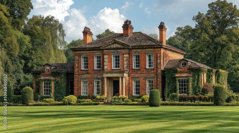 Majestic Brick Mansion on a Lush Green Lawn Majestic Brick Mansion on a Lush Green Lawn