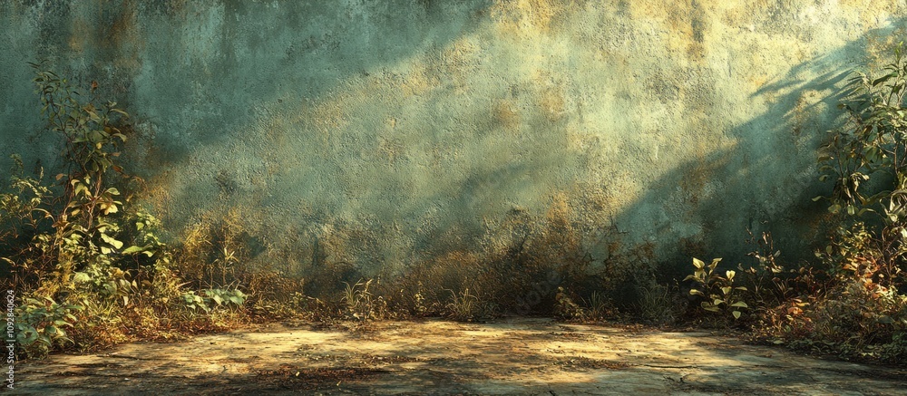 Sunlit Rustic Wall with Overgrown Vegetation Sunlit Rustic Wall with Overgrown Vegetation