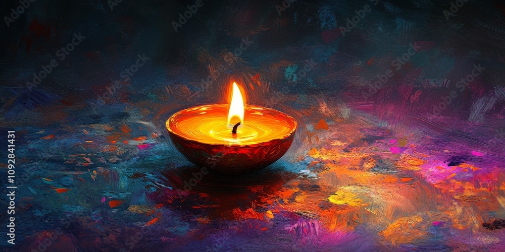 Vibrant Diwali Diya Lamp with Festive Bokeh Background Vibrant Diwali Diya Lamp with Festive Bokeh Background