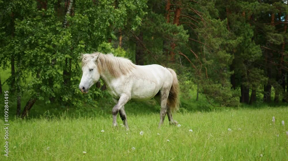 A beautiful white horse is walking A beautiful white horse is walking