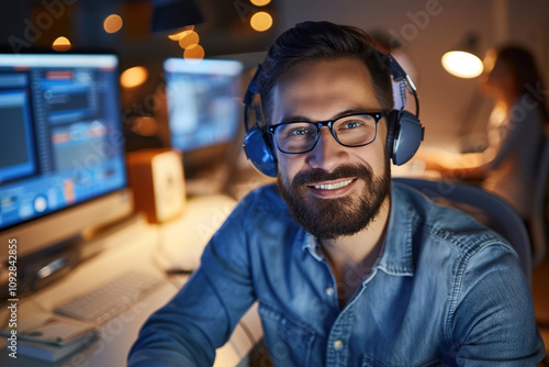 Parent Working from Home, A parent on a video call at home, while a child plays in the background