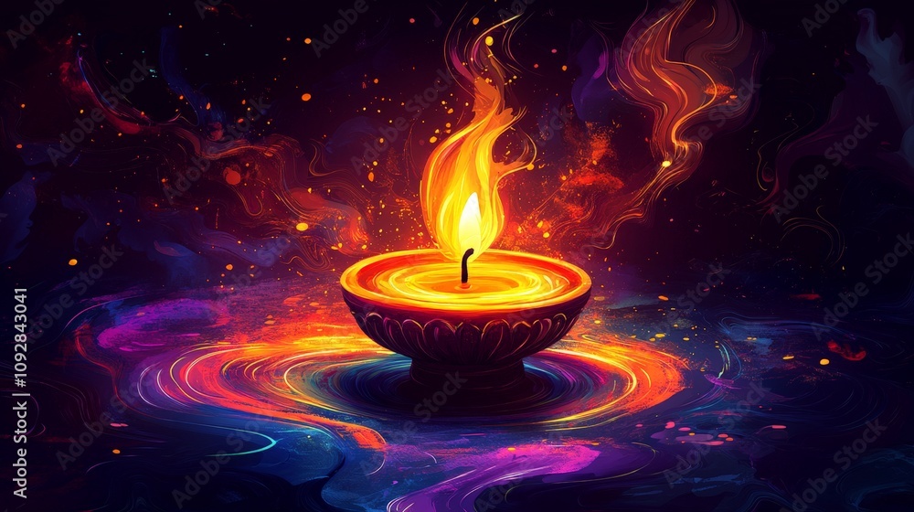 Vibrant Diwali Diya Lamp with Festive Bokeh Background Vibrant Diwali Diya Lamp with Festive Bokeh Background