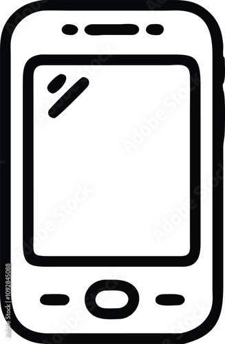 Black and White Smartphone Outline Icon, Minimalist black and white outline icon of a smartphone, symbolizing mobile technology, communication, and digital connectivity.
