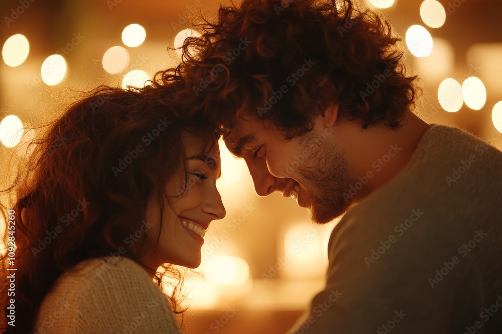 A romantic scene showing a couple sharing a tender moment with warm, soft lights in the background, representing love, intimacy, and connection between partners. A romantic scene showing a couple sharing a tender moment with warm, soft lights in the background, representing love, intimacy, and connection between partners.