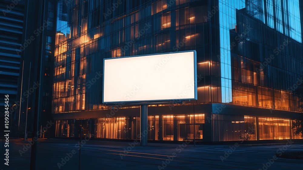 Isolated blank billboard on a modern building facade with illuminated windows at night 8k Resolution Isolated blank billboard on a modern building facade with illuminated windows at night 8k Resolution