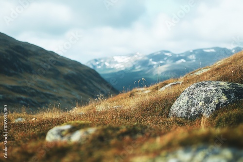 A cloudy mountain landscape shot with 21mm lens. An Iceland view.  photo